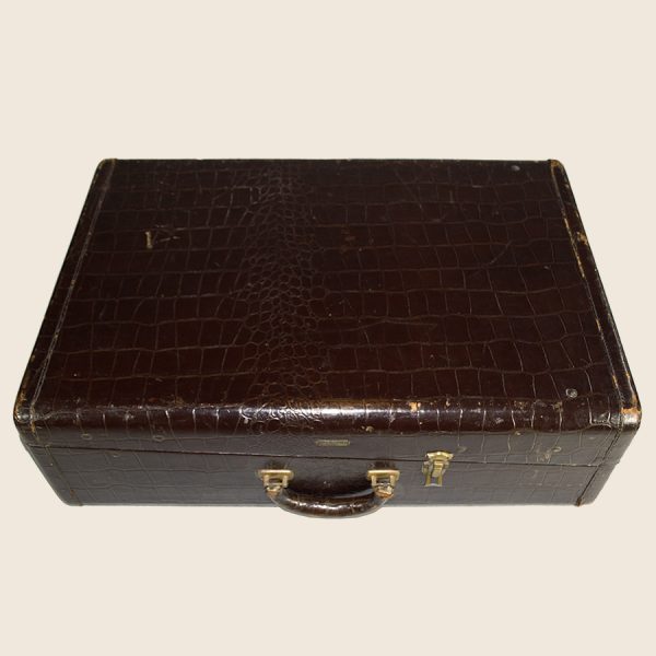 Large vintage leather trunk dark brown luggage storage