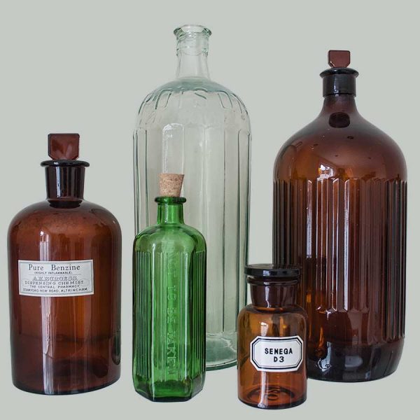 Assorted Vintage Glass Apothecary Bottles