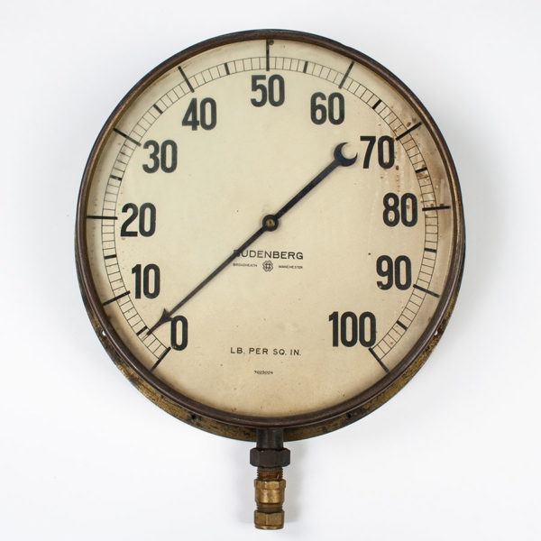 Large Vintage Brass Pressure Gauge